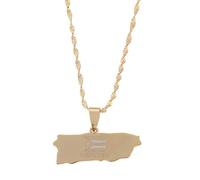 Genérico For Puerto Rico Stainless Steel Map Gold Pendant Necklace,Fashionable and Versatile,for Men Women Brides and Grooms,Wedding Parties,Various Festivals (model12)