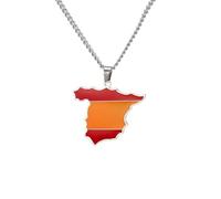 Genérico For Spain Stainless Steel Pendant Necklaces Jewelry Items Bridal Women Man Gifts Party Earrings Sets Jewelry(Silver for Spain Map)