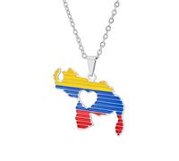 Genérico For Venezuela Stainless Steel Map Heart Colored Flag Pendant Necklace Jewelry Gold Color Items for Women Man Party Gifts Personality Clavicle Chain Accessories (Silver)