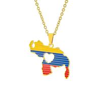 Genérico For Venezuela Stainless Steel Map Heart Colored Flag Pendant Necklace Jewelry Gold Color Items for Women Man Party Gifts Personality Clavicle Chain Accessories (Gold)