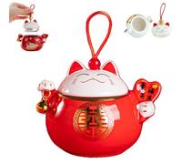Genérico Fortune Cat Design Food Storage Jar, Ceramic Sealed Fortune Cat Tea Coffee Beans Snacks Canister, Mini Food Storage Canister Portable Decorative Container for Home Office Use