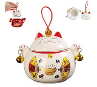 Genérico Fortune Cat Design Food Storage Jar, Ceramic Sealed Fortune Cat Tea Coffee Beans Snacks Canister, Mini Food Storage Canister Portable Decorative Container for Home Office Use