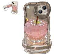 Genérico Forubom Fruit Pattern Transparent Phone Case for iPhone, Soft Silicone Anti-Fall All-Inclusive Mobile Case with Lanyard Double Stand for iPhone 16/15/14 Pro MAX (Translucent Gray,16)