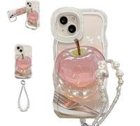 Genérico Forubom Fruit Pattern Transparent Phone Case for iPhone, Soft Silicone Anti-Fall All-Inclusive Mobile Case with Lanyard Double Stand for iPhone 16/15/14 Pro MAX (White + Chain,11promax)