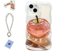 Genérico Forubom Fruit Pattern Transparent Phone Case for iPhone, Soft TPU Shockproof Water Ripple Pattern Curly Wavy Frame Case for iPhone16/15/14/13/12/11/X Pro MAX (White+Bracelet,12 ProMax)