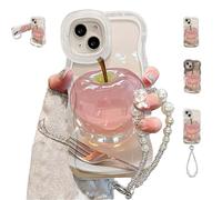 Genérico Forubom Fruit Pattern Transparent Phone Case, Soft Silicone Anti-Fall All-Inclusive Mobile Case with Double Stand for iPhone 16/15/14ProMax (for iPhone 15 promax,White+Chain)