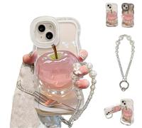 Genérico Forubom Fruit Pattern Transparent Phone Case, Soft Silicone Anti-Fall All-Inclusive Mobile Case with Lanyard & Double Stand, for iPhone 12/14/15/16/13 Pro MAX (for 16PM,White with Chain)