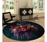 Genérico Fotografía De La Naturaleza Alfombra Redonda 150 cm Alfombra Redonda, Flores Rosa Peonía Glicinia Suave Y Antideslizante Lavable A Máquina Alfombras para Sala Comedor Habitacion Juvenil