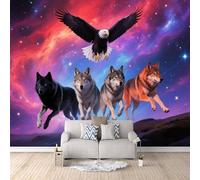 Genérico Fotomural 3D Galaxia Genial, Papel Pintado Panorámico Águila Lobo 250X175cm Efecto 3D Realista Perfecto Para Pisos De Alquiler Para Dormitorio Ajuste Perfecto Lavable Y Duradero