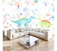 Genérico Fotomural Dibujos Animados Lindo Animal Dinosaurio Árbol 200 x 140 cm Papel Pintado Fotográfico TNT - Decoración Pared TV, Póster para Cuarto Infantil, Salón Dormitorio u Oficina - Blanco