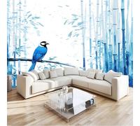 Genérico Fotomural Oriental Minimalista Zen Bambú Pájaro 350 x 256 cm Papel Pintado Fotográfico TNT - Decoración Pared TV, Póster para Cuarto Infantil, Salón Dormitorio u Oficina - Blanco