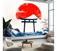 Genérico Fotomurales Arquitectura Japonesa Monte Fuji, Papel Pintado Fotográfico Decoración de La Pared 200 x 140 cm Para Salón Dormitorio Habitación Infantil Pared de Tv, Ilustración Dibujada A Mano