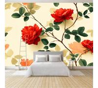 Genérico Fotomurales Elegante Delicado Floral Romántico, 200 x 140 cm (An x Al) Papel Pintado No Tejido - Beige Claro Papel Tapiz para la Decoración del hogar en Salon y Cocina