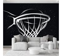 Genérico Fotomurales Moderno Minimalista Deporte Canasta, 400 x 280 cm (An x Al) Papel Pintado No Tejido - Negro Papel Tapiz para la Decoración del hogar en Salon y Cocina