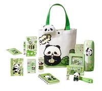 Genérico Fournitures Scolaires Mignonnes - Trousse Panda Avec Broche et Porte-Clés | Gomme Carnets Stylos Règles Notes Autocollantes | Pour Étude École Filles Garçons Bureau