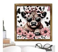 Generico Framed Cow Wall Art - Cute Funny Farmhouse Bathroom Decor, Rustic Highland Cow Portrait, Whimsical Animal Artwork For Bedroom & Home Office | Ready To