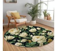 Genérico Francés Alfombra Redonda 100 cm, Suave Antideslizante Alfombra Círculo Planta Flor Tulipán Lavable para Habitación, Escalera, Salón, Dormitorio, Balcón