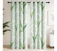 Genérico francés Campaña Cortina Ocultante Fresco Romántico Pequeñas Flores Cortinas Térmicas Ventana Decoración con Ojetes para Salón Dormitorio, 140 x 200 cm, 2 paneles Verde Salvia