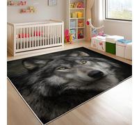 Genérico Franela Alfombras de Habitacion Antideslizantes 120x180 cm Negro y Gris Tapete Suave Que No se Desprende, Animal Lobo Alfombras para Interiores para Sala, Dormitorio, Comedor