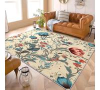 Genérico Franela Alfombras de Habitacion Antideslizantes 140x200 cm Retro Arte Floral Tapete Suave Que No se Desprende, Beige Alfombras para Interiores para Sala, Dormitorio, Comedor