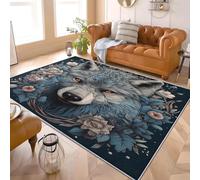 Genérico Franela Alfombras de Habitacion Antideslizantes 180x240 cm Arte Flores Rosas Lobos Tapete Suave Que No se Desprende, Azul Alfombras para Interiores para Sala, Dormitorio, Comedor