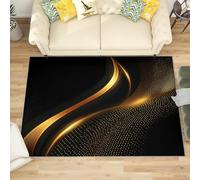 Genérico Franela Alfombras de Habitacion Antideslizantes 180x240 cm Arte Lineal Degradado Tapete Suave Que No se Desprende, Negro y Dorado Alfombras para Interiores para Sala, Dormitorio, Comedor