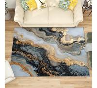 Genérico Franela Alfombras de Habitacion Antideslizantes 180x240 cm MáRmol Fluido de áGata Tapete Suave Que No se Desprende, Negro y Dorado Alfombras para Interiores para Sala, Dormitorio, Comedor