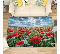 Genérico Franela Alfombras de Habitacion Antideslizantes 60x90 cm Flores Rojas del OcéAno Tapete Suave Que No se Desprende, Margarita Blanca Alfombras para Interiores para Sala, Dormitorio, Comedor