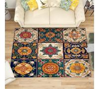 Genérico Franela Alfombras de Habitacion Antideslizantes 60x90 cm GeometríA Floral éTnica Retro Tapete Suave Que No se Desprende, Vistoso Alfombras para Interiores para Sala, Dormitorio, Comedor