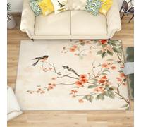 Genérico Franela Alfombras de Habitacion Antideslizantes 60x90 cm Pintura con Tinta China Tapete Suave Que No se Desprende, Beige Retro Alfombras para Interiores para Sala, Dormitorio, Comedor