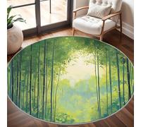 Genérico Franela Suave Alfombra Redonda Arte del Bosque de Bambú Verde de 120 cm, Alfombra Circular Pintura Al óLeo Verde Antideslizante Lavable Alfombras de Decorativa para Sala de Estar, Dormitorio