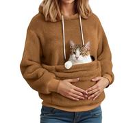 Genérico Frauen Fleece Kapuzenpullover mit Haustiertasche für Hunde und Katzen