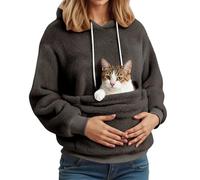 Genérico Frauen Fleece Kapuzenpullover mit Haustiertasche für Hunde und Katzen