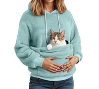 Genérico Frauen Fleece Kapuzenpullover mit Haustiertasche für Hunde und Katzen