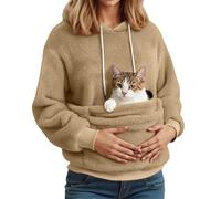 Genérico Frauen Fleece Kapuzenpullover mit Haustiertasche für Hunde und Katzen