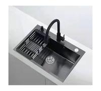 Genérico Fregadero Cocina 1 Seno,Fregadero De Acero Inoxidable De Cocina Negros De Una Cubeta Bajo Encimera Incluidos Grifos Y Accesorios(65 * 45cm)