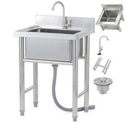 Genérico Fregadero Comercial de Acero Inoxidable con Grifo - Lavamanos de 60 x 60 x 80 cm para lavandería Interior/Exterior, Patio, Garaje Industrial, diseño de una Sola cubeta