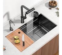 Genérico Fregadero de Acero Inoxidable con Cascada, multifunción y Pantalla Digital, Fregadero de Cocina empotrable de Acero Inoxidable con Cascada, Grifo extraíble, estación de Trabajo de un Solo se