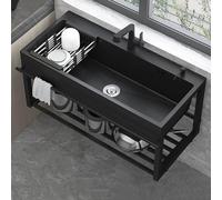 Genérico Fregadero de Cocina Comercial de Acero Inoxidable 304 con Soporte,Lavabo Utilitario de Baño de Montaje en Pared,Lavabo Simple de Un Solo Lavado con Grifo Fregadero para Lavar Platos