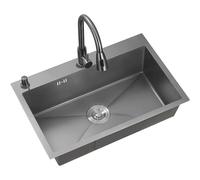 Genérico Fregadero de Cocina de Acero Inoxidable de 80x50 cm, para instalación bajo encimera, con 1 cubeta y Grifo extraíble de Agua fría y Caliente instalación bajo encimera o sobre e