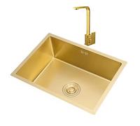 Genérico Fregadero de Cocina de Acero Inoxidable Elegante Color Dorado con Grifo - Lavabo bajo encimera para Bar y baño, Dorado ~ b - 38x26cm, diseño Moderno, fácil de Limpiar