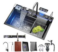 Genérico Fregadero de Cocina de Acero Inoxidable Negro con Grifo Integrado, Moderno, Monomando, Juego de fregaderos con Accesorios para una fácil instalación y diseño (Negro, 75 * 46 cm).