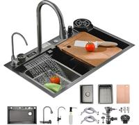 Genérico Fregadero de Cocina de Acero Inoxidable Premium 304, Color Negro, 68x45 cm, Monomando, empotrable, con escurridor, desagüe y Kit de rebosadero, Color Gris Corteza.