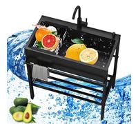 Genérico Fregadero de Cocina portátil de Acero Inoxidable Negro con Grifo, Patas Ajustables, diseño Industrial Profesional, Ideal para Uso en Interiores y Exteriores (80 x 45 x 86 cm).
