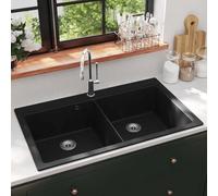 Genérico Fregadero encastrable de Granito Negro de Dos cubetas,Bricolaje,Fontanería,Piezas para fontanería,Lavabos y fregaderos,Fregaderos-141675