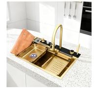 Genérico Fregadero Multifuncional de Acero Inoxidable con Pantalla Digital Tipo Cascada, Fregadero Moderno Multifuncional de Cocina con Grifo extraíble, Fregadero de Montaje Superior Revestido para c