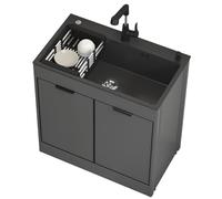 Genérico Fregadero Multiusos con Mueble Combinado: Fregadero de Cocina y lavandería con escurridor, Grifo y estantes para Uso en Casas de Campo, garajes y restaurantes, para Uso Interior y Exterior (