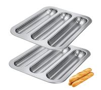 Genérico French Baguette Baking Pan - Crusty Bread Loaf Mold Tray | Carbon Steel With Non Stick, Ventilated Perforation Design, Multi Slot Form, Easy Release Bakeware For Oven Baking