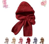 Genérico Friendlyk Winter Versatile Knitted Hooded Scarf for Women, Integrated Ear Protection Windproof Cap-Scarfs, Hat-Scarfs (Red)