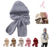 Genérico Friendlyk Winter Versatile Knitted Hooded Scarf for Women,Integrated Ear Protection Windproof Cap Scarf,Thickened Warm Hat (FR/ES, Letras, Talla única, Gray)